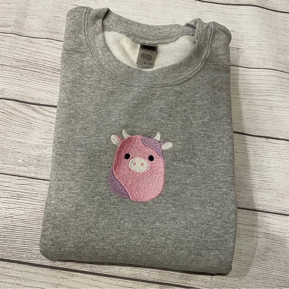 Gildan Tops - Custom Embroidered Squishmallow Crewneck Sweatshirt or T-Shirt Patty the Cow